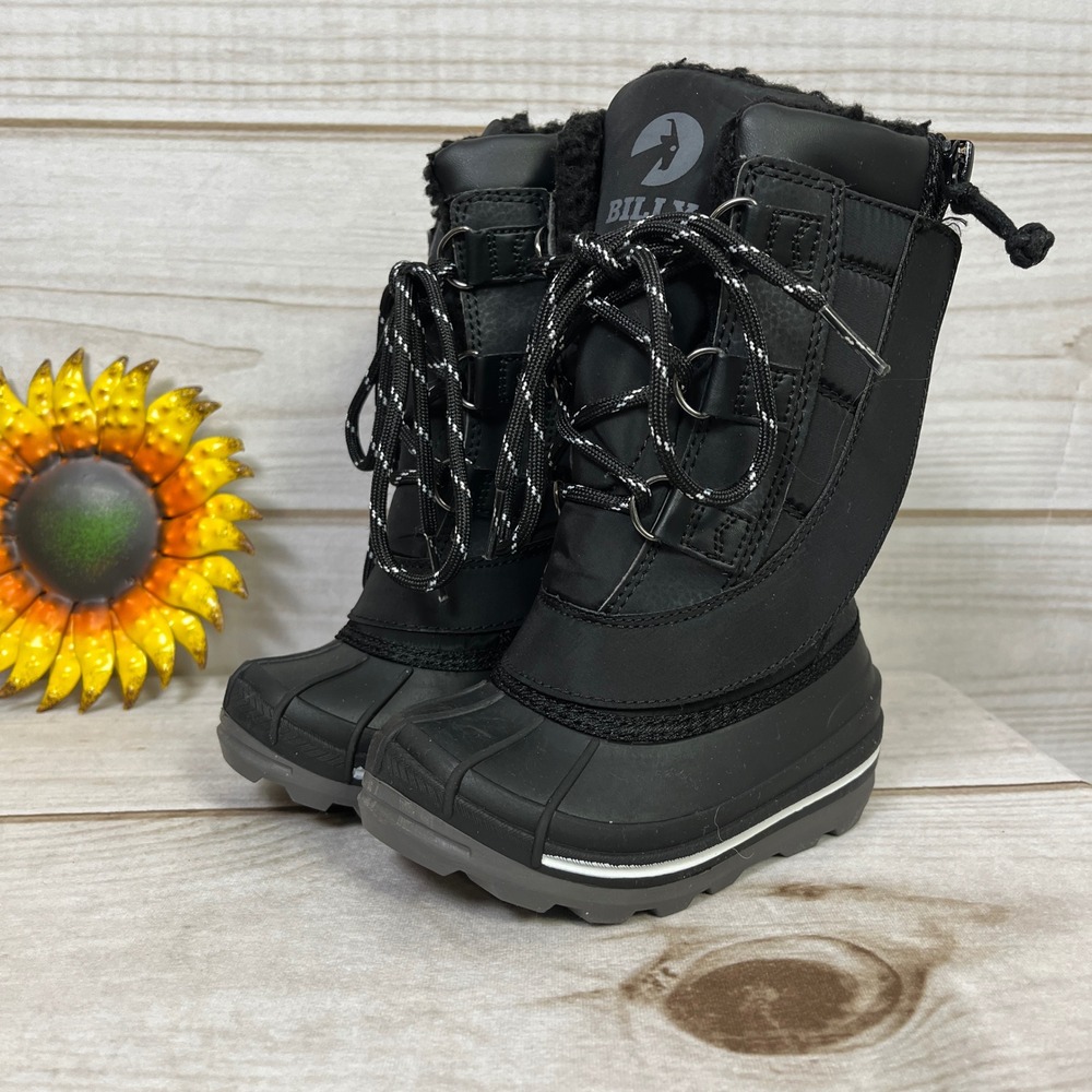 Kids Black Billy Boots Waterproof Winter Zip Up Snow Boots Size Toddler 7